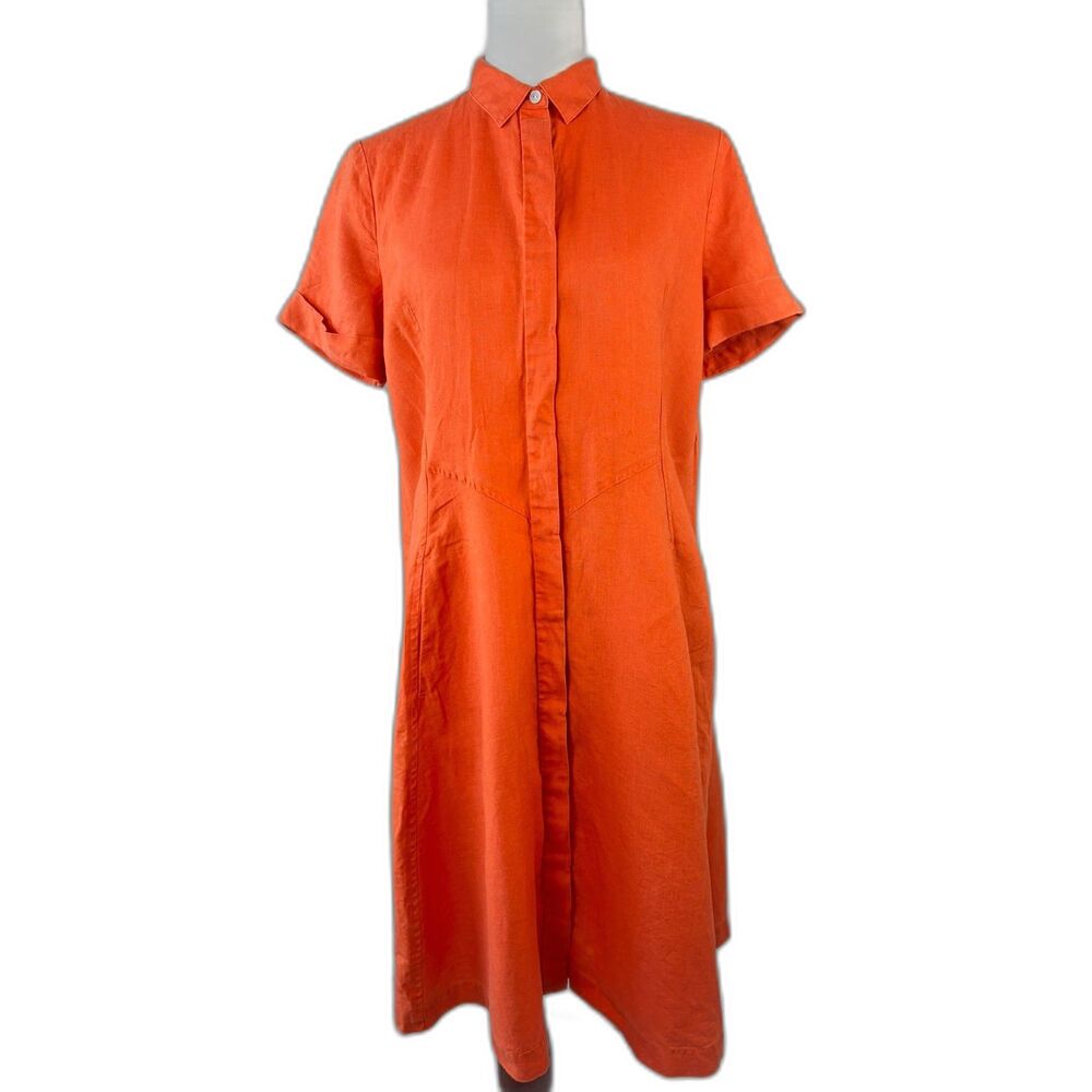 J.‎ Jill Love Linen Zinnia Orange Saffron Shirt Dress Size S Tall Faded